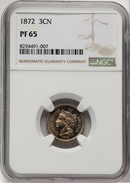1872 3CN Proof Three Cent Nickel NGC PR65