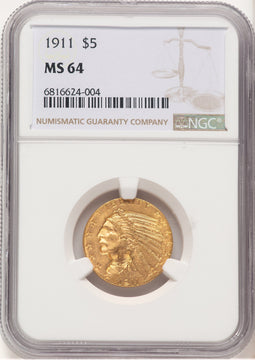 1911 $5 Indian Half Eagle NGC MS64 (778530007)