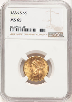 1886-S $5 Liberty Half Eagle NGC MS65