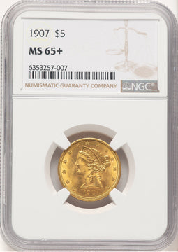 1907 $5 Liberty Half Eagle NGC MS65+ (778548003)