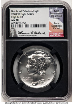 2020-W Palladium Eagle 1 oz Burnished Anna Cabral NGC MS70