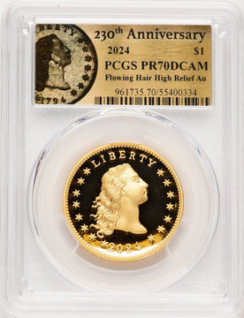 2024-(W) Gold 230th Anniversary Flowing Hair Medal Flowing Hair Label PCGS PR70