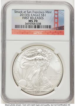 2013-(S) Silver Eagle FR San Francisco Bridge Label NGC MS70 2013-(S) Silver Eagle FR San Francisco Bridge Label NGC MS70