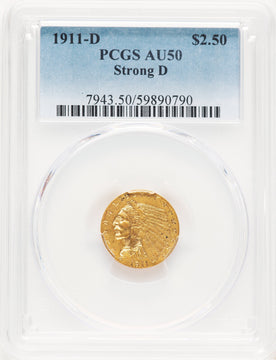 1911-D $2.50 Indian Quarter Eagle PCGS AU50