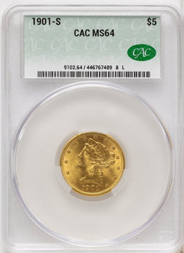 1901-S $5 Liberty Half Eagle CACG MS64 1901-S $5 Liberty Half Eagle CACG MS64