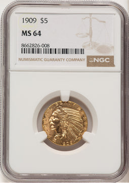 1909 $5 Indian Half Eagle NGC MS64 (778978003)
