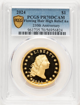 2024-(W) Gold 230th Anniversary Flowing Hair Blue Gradient PCGS PR70