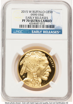2015-W Proof Gold Buffalo 1 oz ER Blue NGC PF70