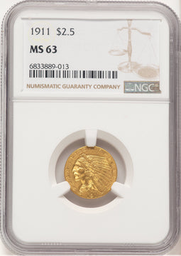1911 $2.50 Indian Quarter Eagle NGC MS63 (779070035)