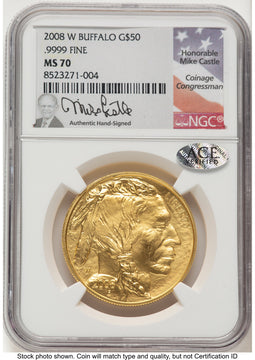 2008-W Burnished Gold Buffalo 1 oz Mike Castle NGC MS70