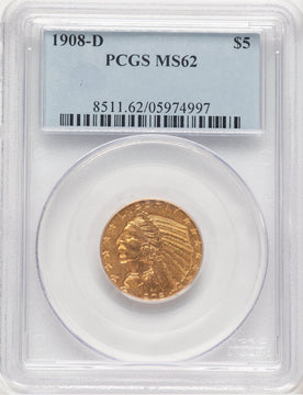 1908-D $5 Indian Half Eagle PCGS MS62 (779143030)