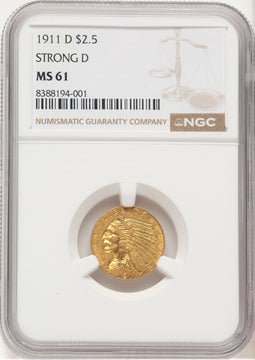 1911-D $2.50 Indian Quarter Eagle NGC MS61 (779153002)