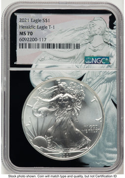 2021 Silver Eagle Type 1 Black Silver Eagle Core Overlay/Label NGC MS70
