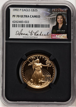 1992-P Proof Gold Eagle 1/2 oz Anna Cabral Prestige Treasurer Series NGC PF70