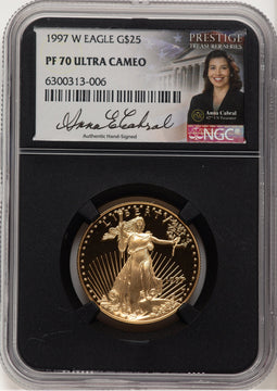 1997-W Proof Gold Eagle 1/2 oz Anna Cabral Prestige Treasurer Series NGC PF70