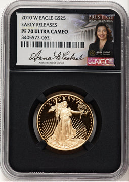 2010-W Proof Gold Eagle 1/2 oz ER Anna Cabral Prestige Treasurer Series NGC PF70