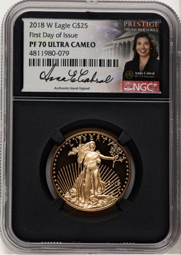 2018-W Proof Gold Eagle 1/2 oz FDI Anna Cabral Prestige Treasurer Series NGC PF70