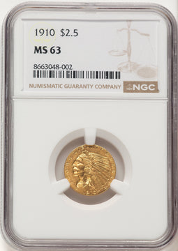 1910 $2.50 Indian Quarter Eagle NGC MS63 (779276022)