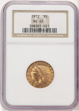 1912 $5 Indian Half Eagle NGC MS63 (779276030)