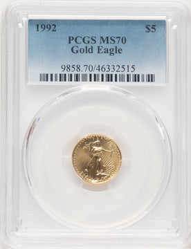 1992 $5 Tenth-Ounce Gold Eagle PCGS MS70 (779282013)