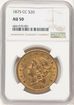 1875-CC $20 Liberty Double Eagle NGC AU50