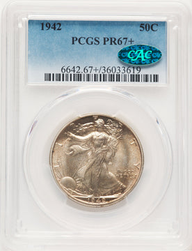 1942 50C CAC Proof Walking Liberty Half Dollar PCGS PR67+