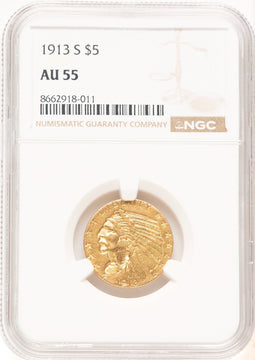 1913-S $5 Indian Half Eagle NGC AU55 (779464012)