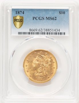 1874 $10 Blue Gradient Liberty Eagle PCGS MS62