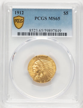 1912 $5 Indian Half Eagle PCGS MS65