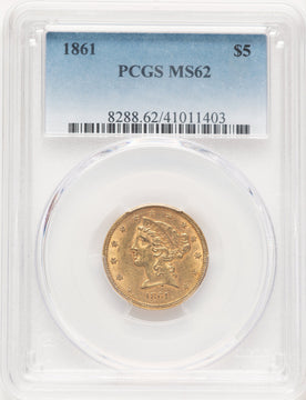 1861 $5 Blue Gradient Liberty Half Eagle PCGS MS62