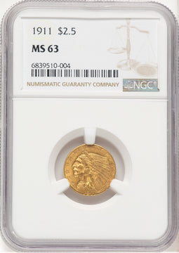 1911 $2.50 Indian Quarter Eagle NGC MS63 (779624001)