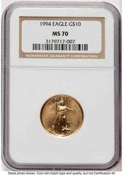 1994 Gold Eagle 1/4 oz Brown Label NGC MS70