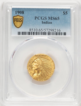 1908 $5 Indian Indian Half Eagle PCGS MS65 (779659002)