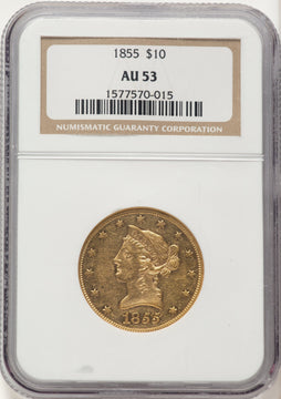 1855 $10 Liberty Eagle NGC AU53 1855 $10 Liberty Eagle NGC AU53