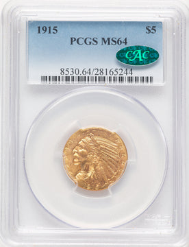 1915 $5 CAC Blue Gradient Indian Half Eagle PCGS MS64