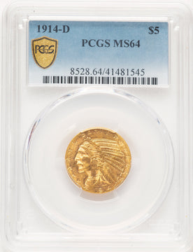 1914-D $5 Blue Gradient Indian Half Eagle PCGS MS64