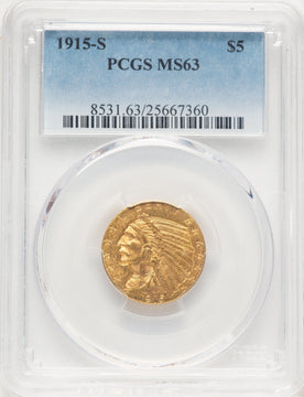 1915-S $5 Indian Half Eagle PCGS MS63