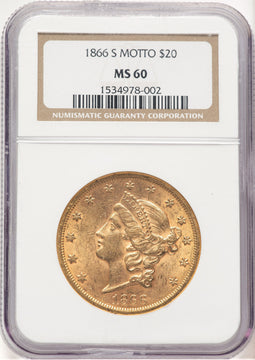 1866-S $20 MOTTO Liberty Double Eagle NGC MS60