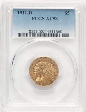 1911-D $5 Indian Half Eagle PCGS AU58 (780003026)