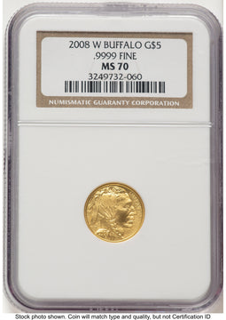 2008-W Burnished Gold Buffalo 1/10 oz Brown Label NGC MS70 (780249040)