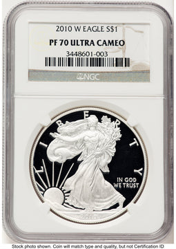 2010-W Proof Silver Eagle 1 oz Brown Label NGC PF70