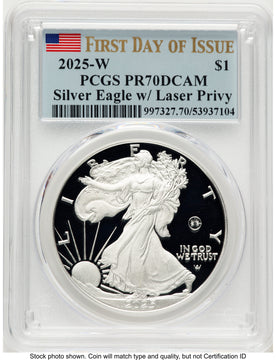 2025-W Proof Silver Eagle Privy Laser Engraved 1 oz FDI Flag PCGS PR70 2025-W Proof Silver Eagle Privy Laser Engraved 1 oz FDI Flag PCGS PR70