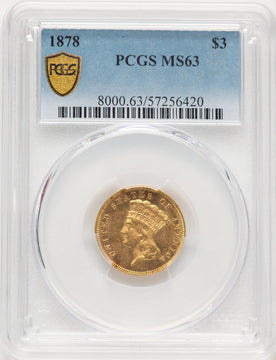 1878 $3 Three Dollar Gold Pieces PCGS MS63 (780269017)