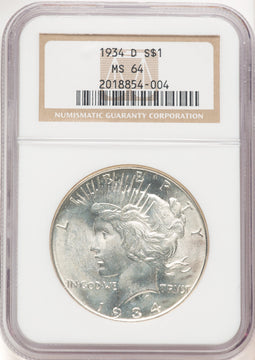 1934-D Peace Dollar NGC MS64 (780308008)