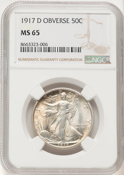 1917-D 50C OBVERSE Walking Liberty Half Dollar NGC MS65