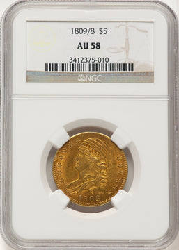 1809/8 $5 BD-1 Early Half Eagle NGC AU58