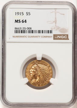 1915 $5 Indian Half Eagle NGC MS64 (780367006)