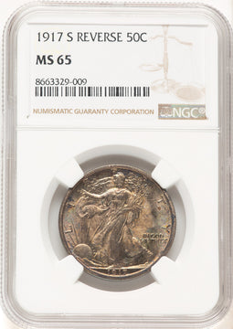 1917-S 50C REVERSE Walking Liberty Half Dollar NGC MS65