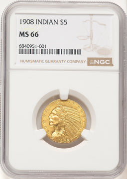 1908 $5 Indian Indian Half Eagle NGC MS66 (780378008)