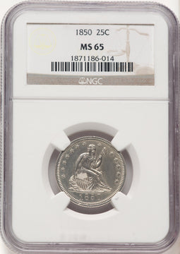 1850 25C Seated Quarter NGC MS65